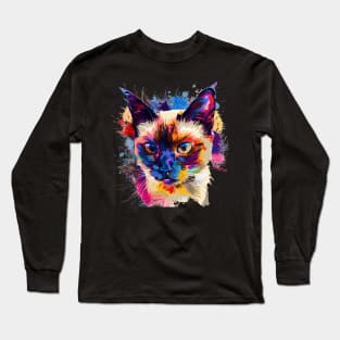 Ragdoll Cat Painting Colorfull Pop Art Design For Cat Onwer Long Sleeve T-Shirt